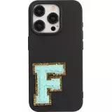 Autocollant sticker pour téléphone/tablette/ordinateur brodé en 3D turquoise - Lettre F