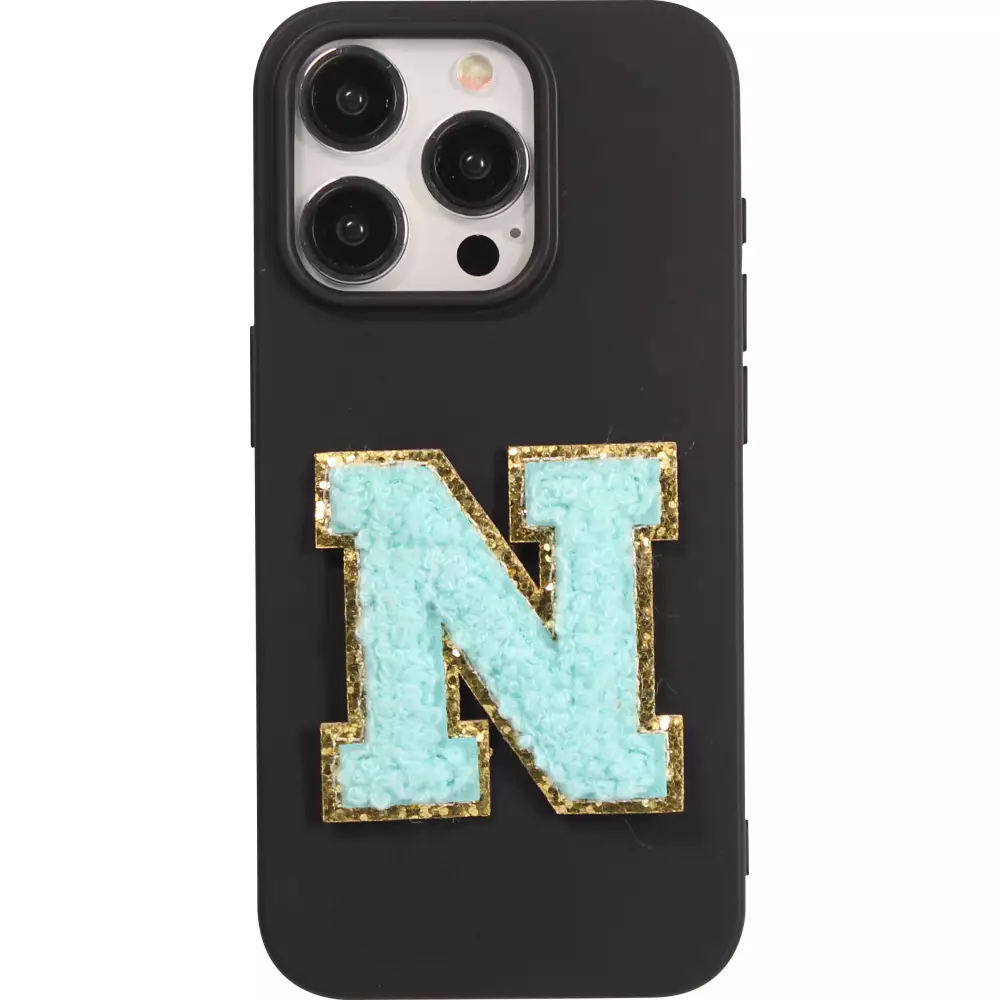 Autocollant sticker pour téléphone/tablette/ordinateur brodé en 3D turquoise - Lettre N