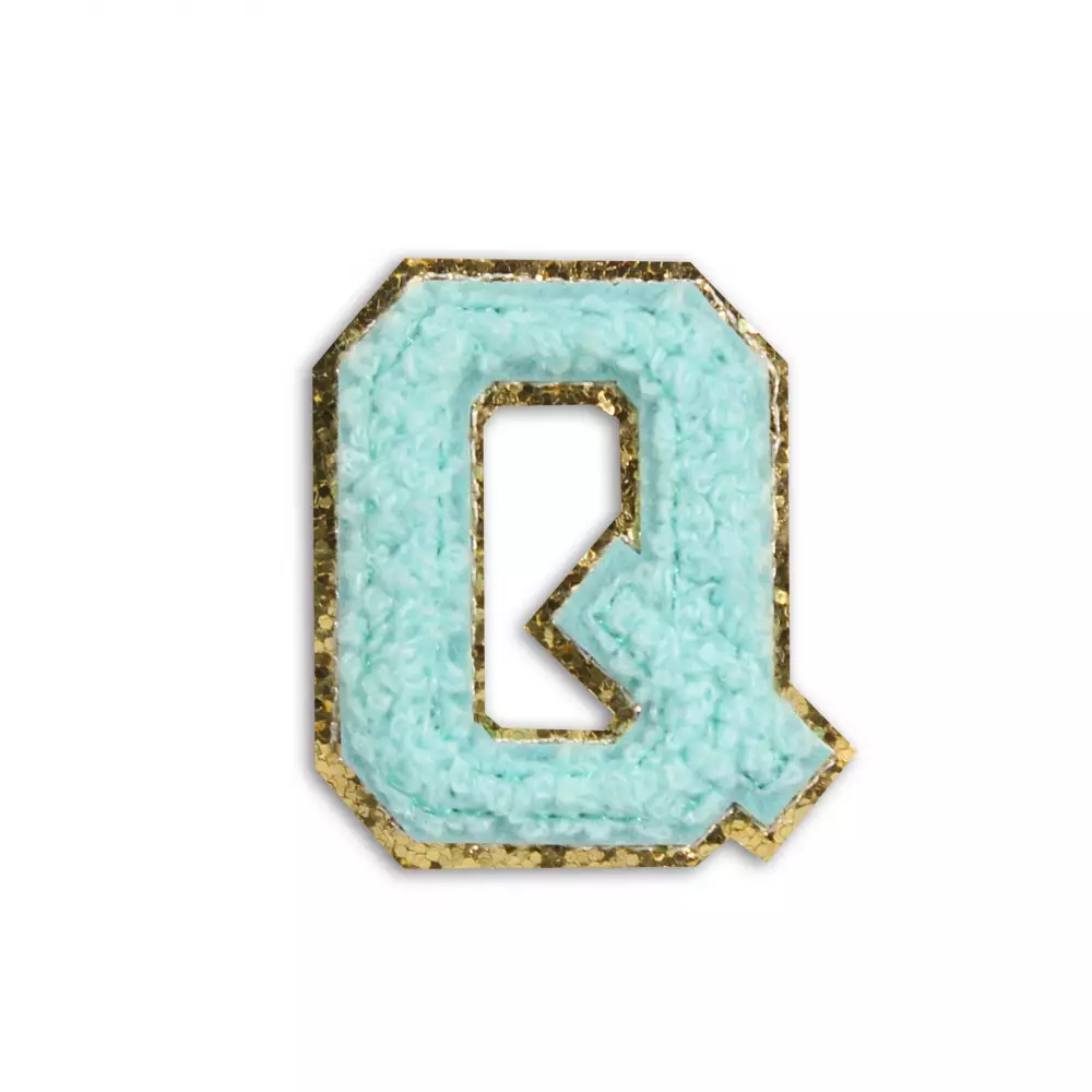 Autocollant sticker pour téléphone/tablette/ordinateur brodé en 3D turquoise - Lettre Q