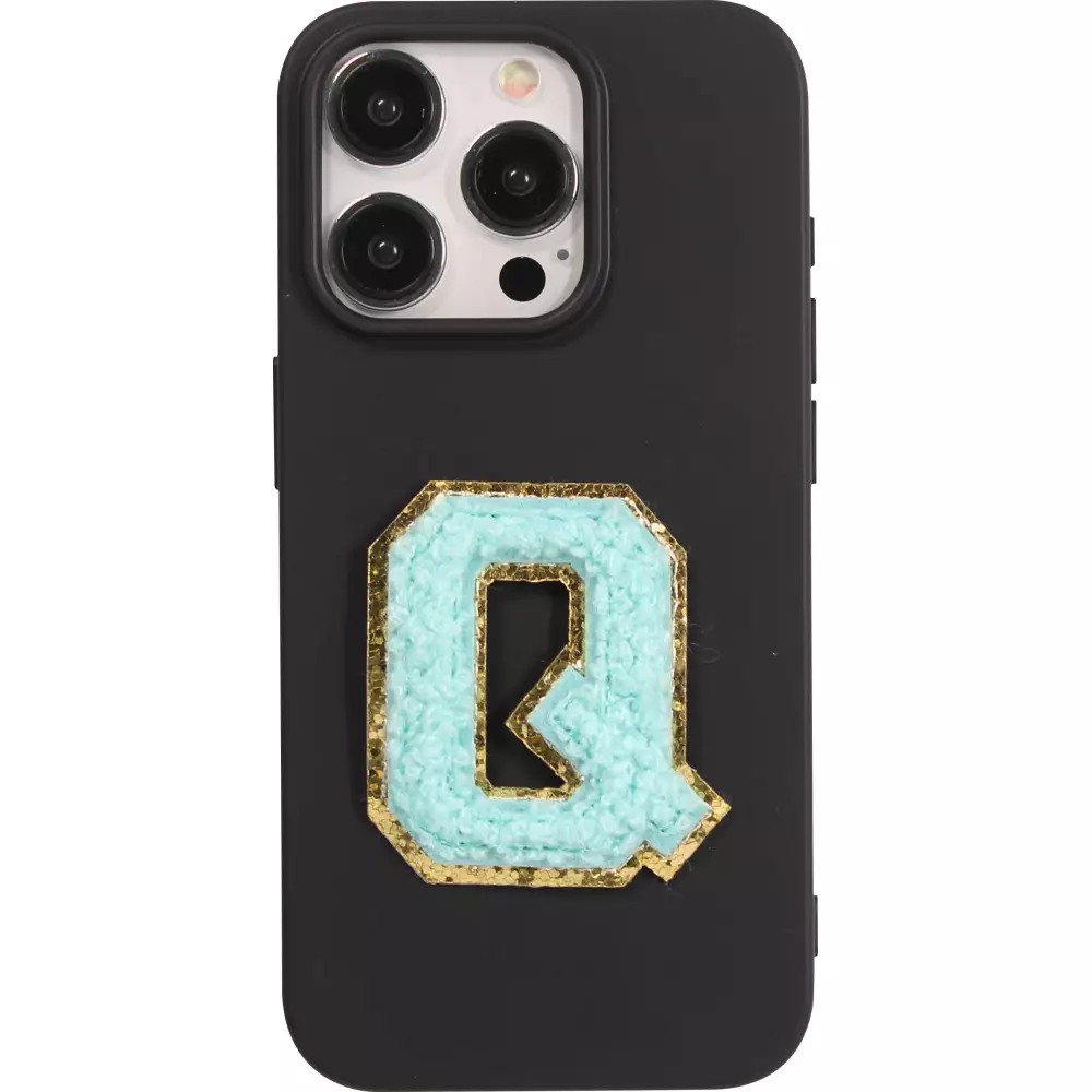 Autocollant sticker pour téléphone/tablette/ordinateur brodé en 3D turquoise - Lettre Q