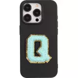 Autocollant sticker pour téléphone/tablette/ordinateur brodé en 3D turquoise - Lettre Q