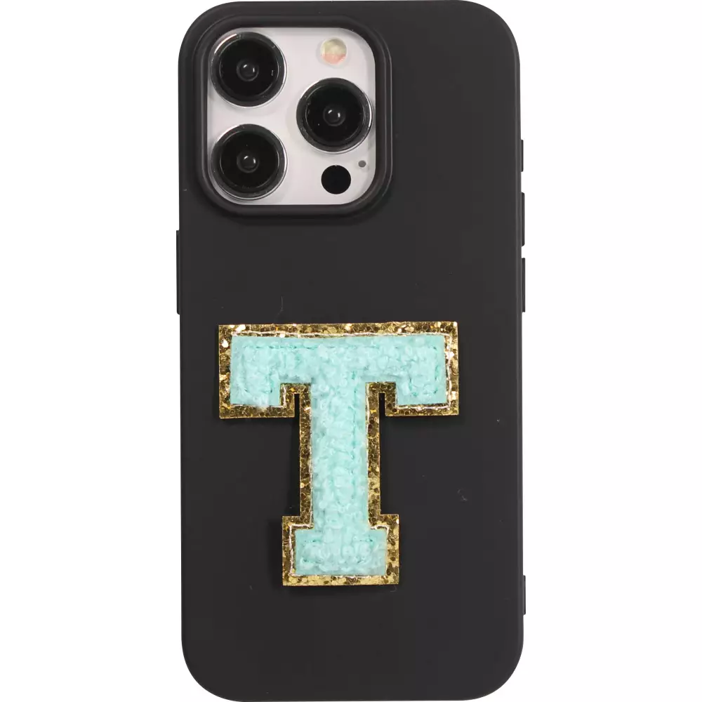 Autocollant sticker pour téléphone/tablette/ordinateur brodé en 3D turquoise - Lettre T