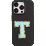 Autocollant sticker pour téléphone/tablette/ordinateur brodé en 3D turquoise - Lettre T