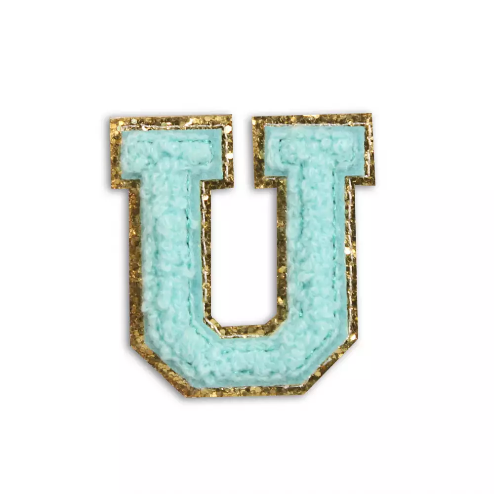 Autocollant sticker pour téléphone/tablette/ordinateur brodé en 3D turquoise - Lettre U