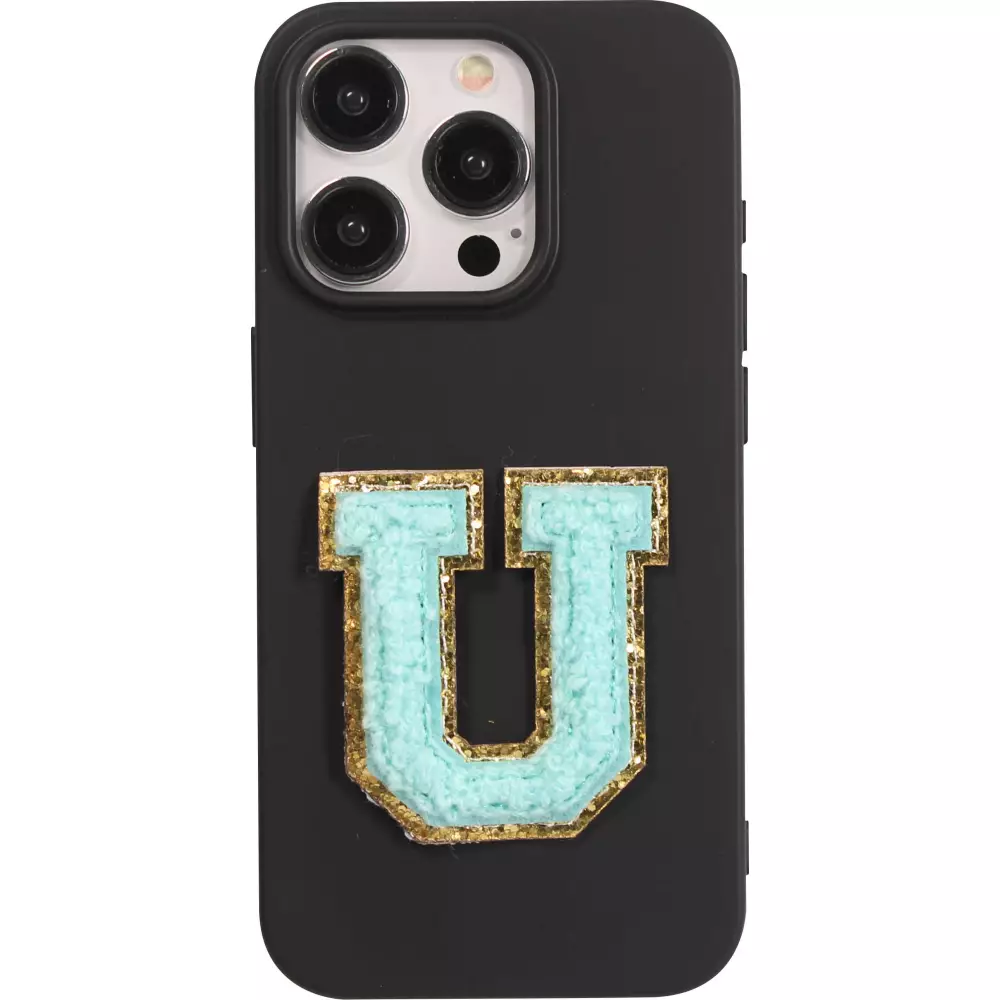 Autocollant sticker pour téléphone/tablette/ordinateur brodé en 3D turquoise - Lettre U