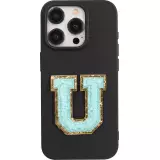 Autocollant sticker pour téléphone/tablette/ordinateur brodé en 3D turquoise - Lettre U