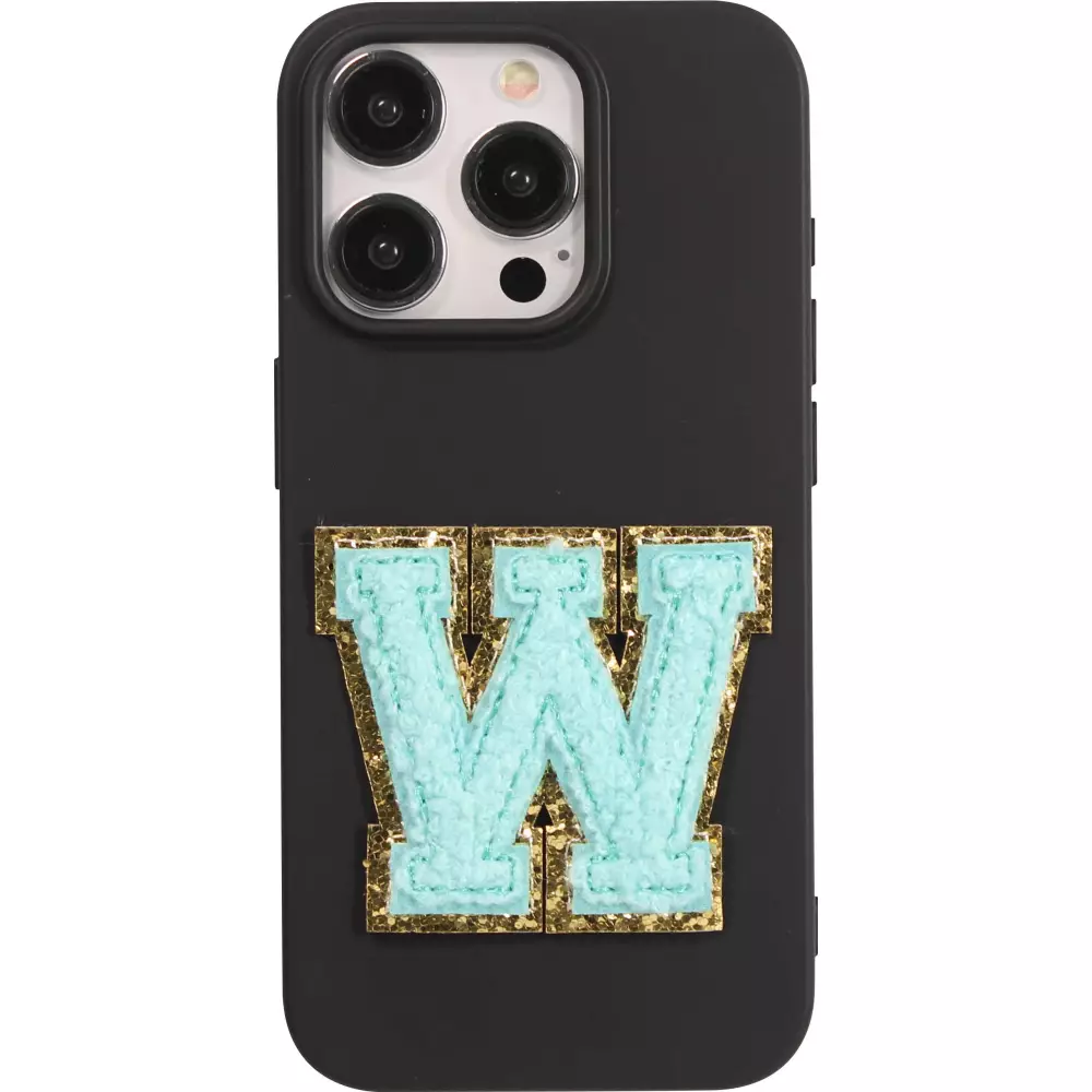 Autocollant sticker pour téléphone/tablette/ordinateur brodé en 3D turquoise - Lettre W