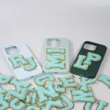 Autocollant sticker pour téléphone/tablette/ordinateur brodé en 3D turquoise - Lettre W