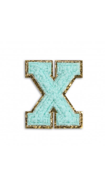 Autocollant sticker pour t&eacute;l&eacute;phone/tablette/ordinateur brod&eacute; en 3D turquoise - Lettre X