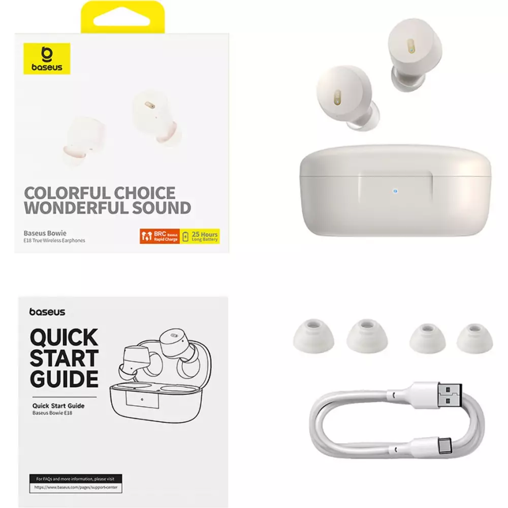 Baseus Bowie E18 Bluetooth 5.3 TWS In-Ear écouteurs IPX4 avec étui de charge - Blanc