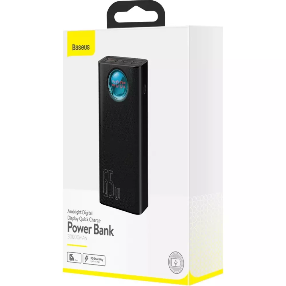 Batterie Externe Baseus Amblight 65W 30000mAh Charge Rapide Power Bank - Noir