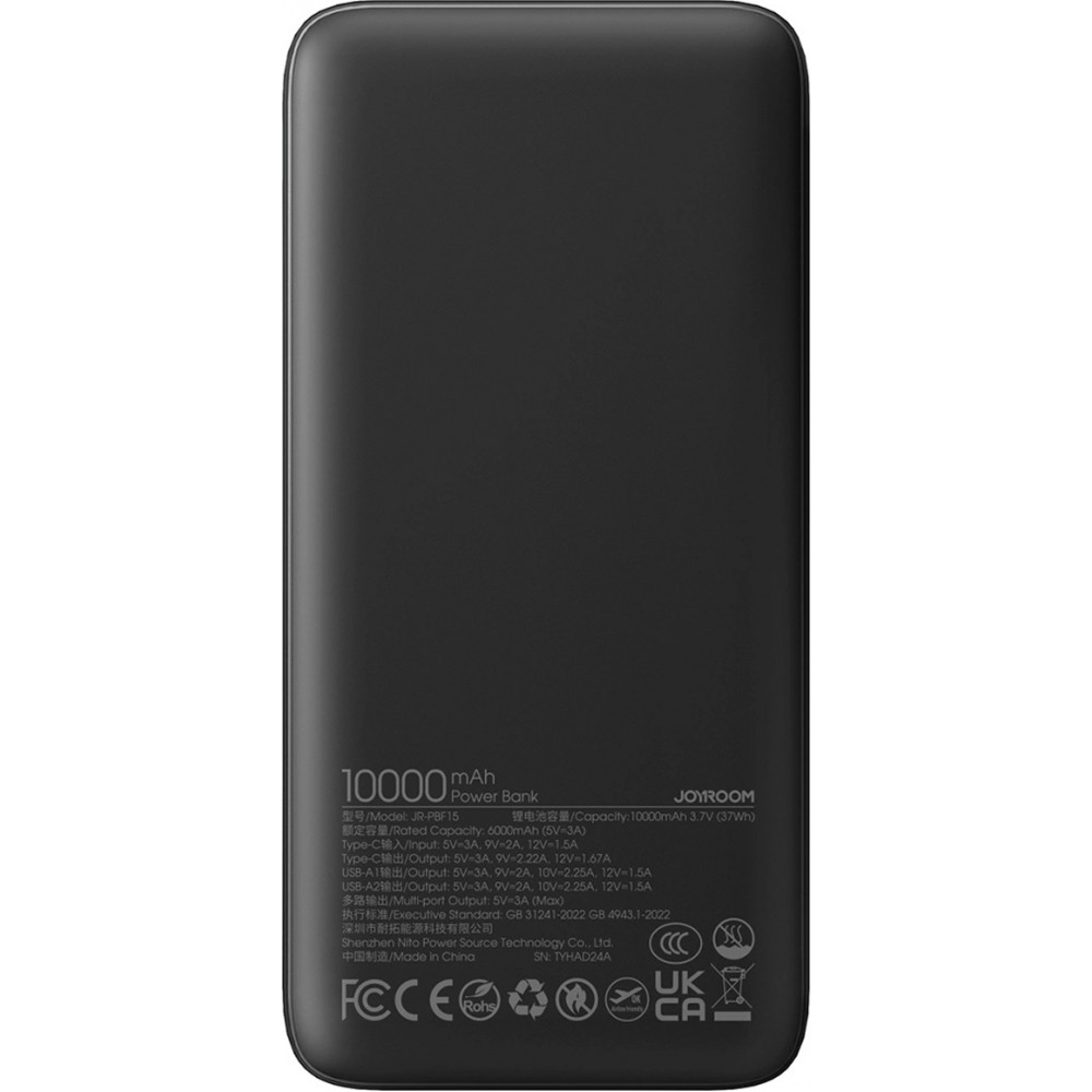 Powerbank Joyroom JR-PBF15 10000mAh USB-C USB-A 22.5W tragbare Ladeger&auml;t - Schwarz