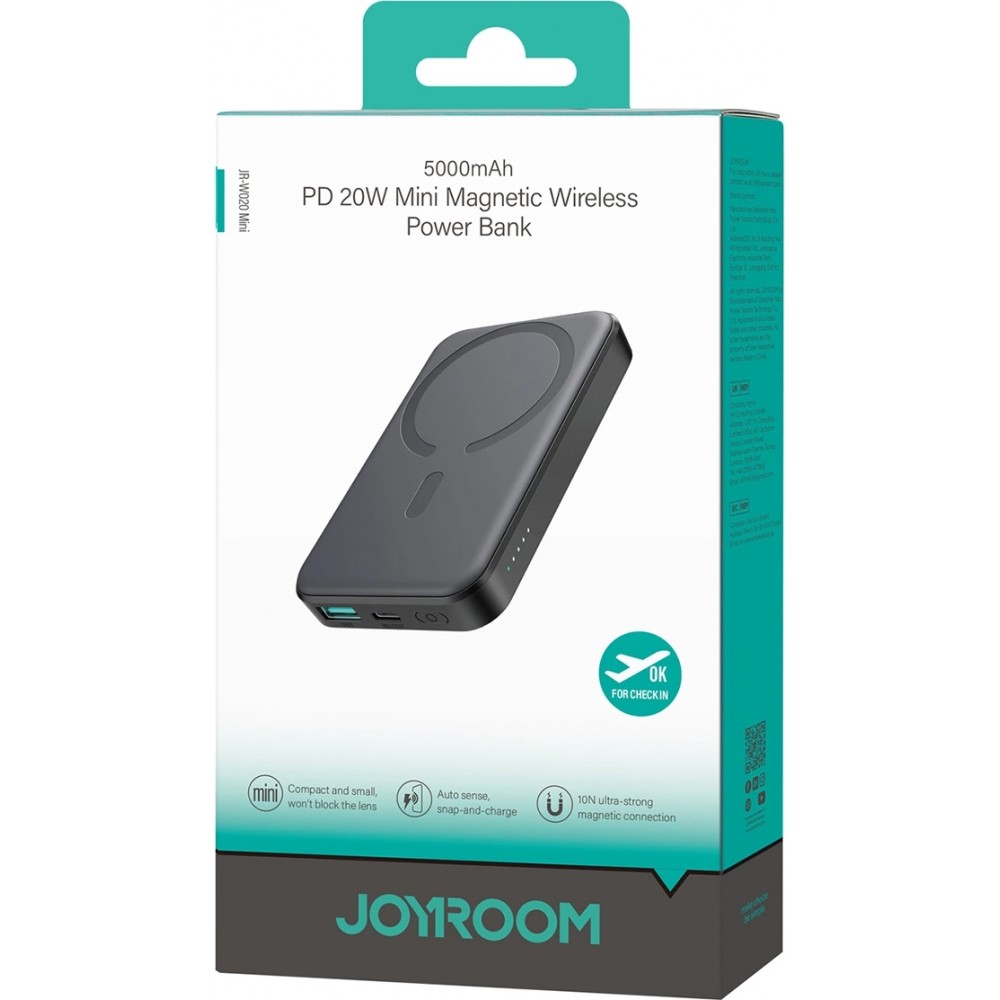 Powerbank Joyroom JR-W020 Mini 5000mAh USB-A / USB-C Induktiv 20W mit USB-C Kabel - Schwarz