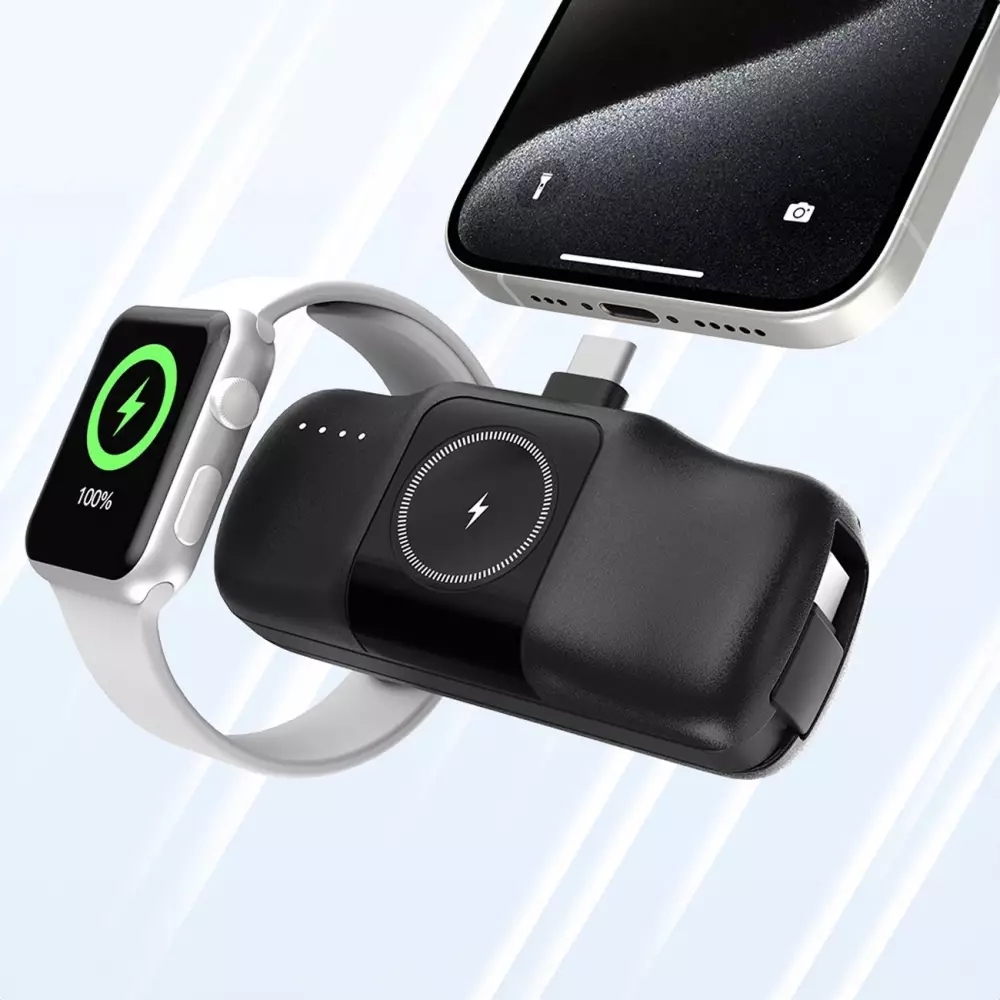 Batterie Externe Wozinsky WF16-YCS 5000mAh 15W USB-C Mini avec Câble USB-C Intégré et Chargeur Apple Watch - Noir