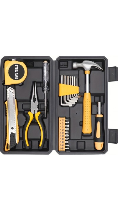 Boîte à outils 25 pièces pratique portable compacte avec les outils essentiels - Jaune