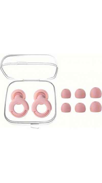Bouchons d'oreilles loop en silicone (3 tailles d'embout) réutilisables avec étui de rangement - Rose clair