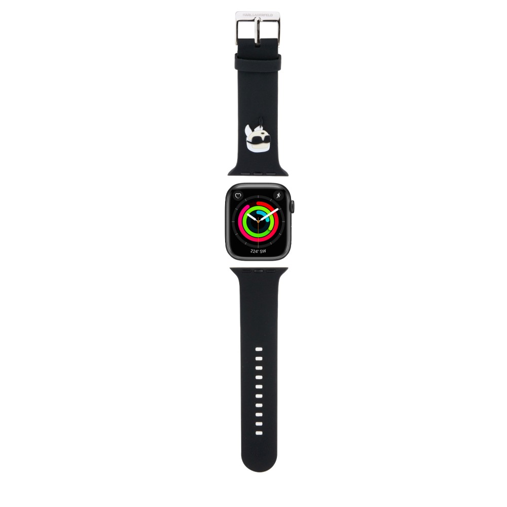 Karl Lagerfeld Armband aus schwarzem Soft-Touch-Silikon mit geprägtem Karl-Kopf - Schwarz - Apple Watch 44/45/46/49 mm / 49 mm