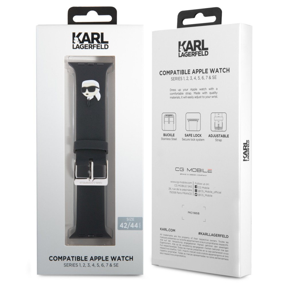 Karl Lagerfeld Armband aus schwarzem Soft-Touch-Silikon mit geprägtem Karl-Kopf - Schwarz - Apple Watch 44/45/46/49 mm / 49 mm