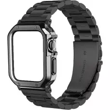 Bracelet en métal raffiné avec coque de protection en silicone TPU intégrée pour Apple Watch 49mm - Noir