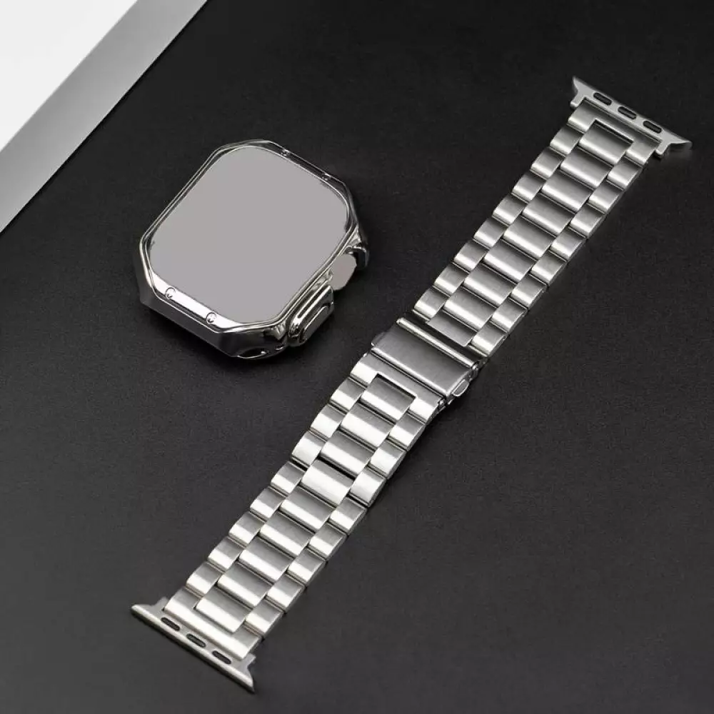 Bracelet en métal raffiné avec coque de protection en silicone TPU intégrée pour Apple Watch 49mm - Noir