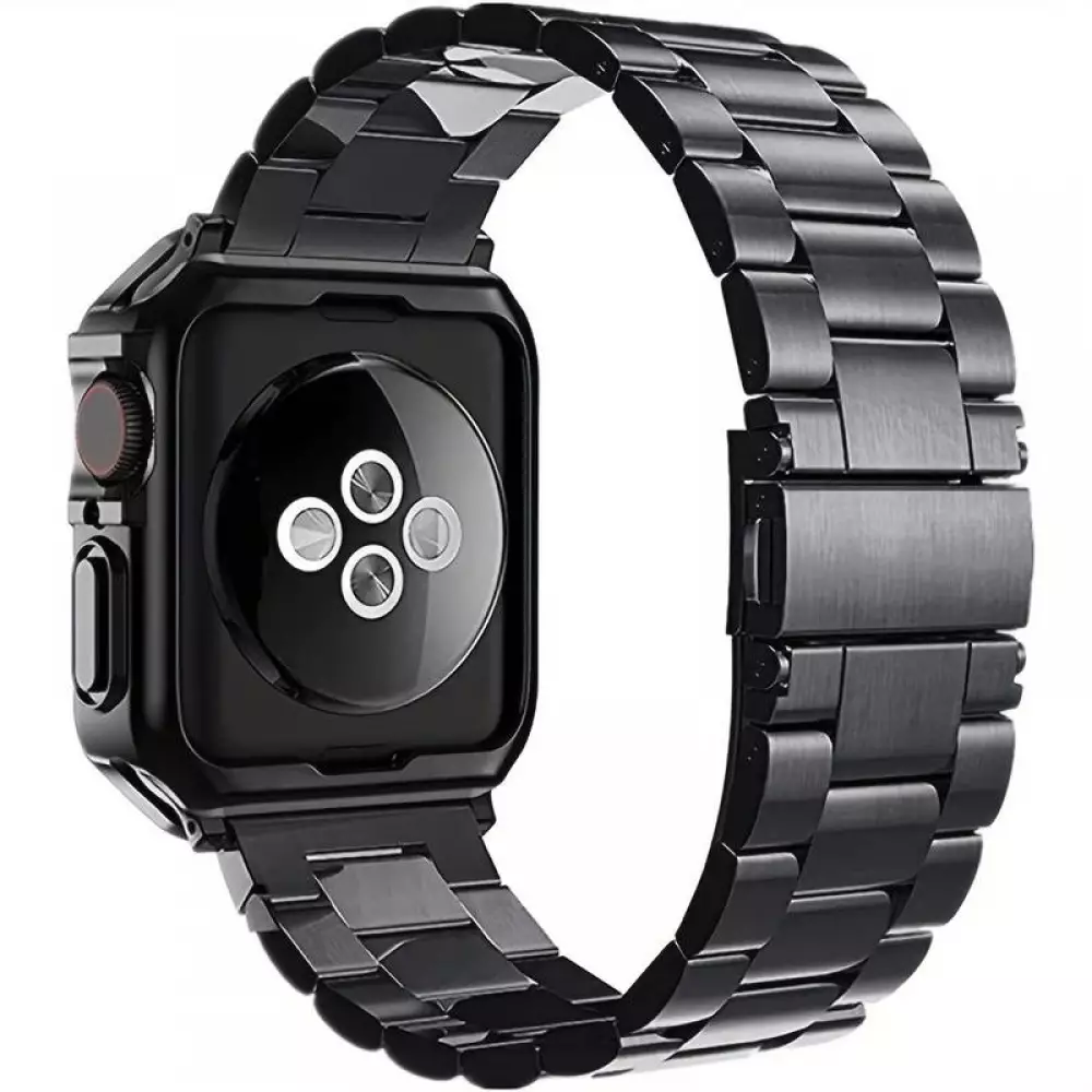 Bracelet en métal raffiné avec coque de protection en silicone TPU intégrée pour Apple Watch 49mm - Noir