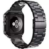 Bracelet en métal raffiné avec coque de protection en silicone TPU intégrée pour Apple Watch 49mm - Noir