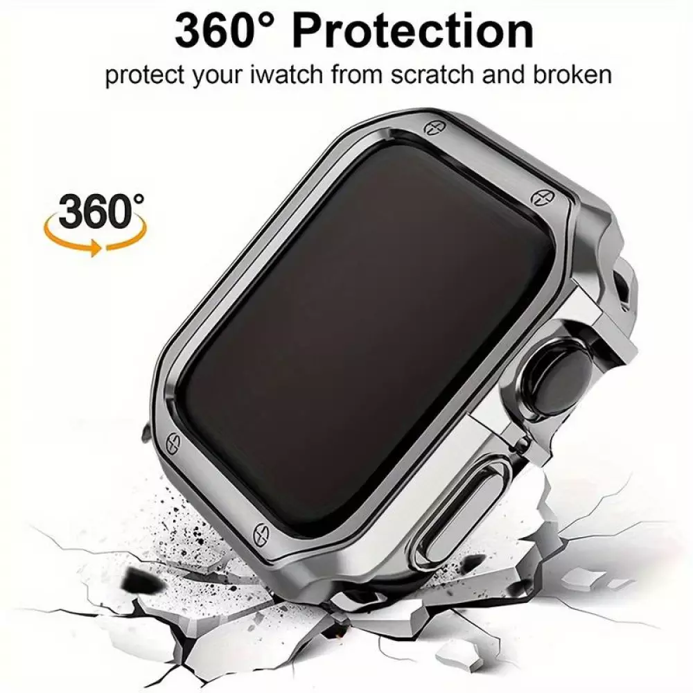 Bracelet en métal raffiné avec coque de protection en silicone TPU intégrée pour Apple Watch 49mm - Noir