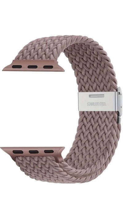Bracelet en nylon &eacute;lastique tress&eacute; avec des sangles extensibles pour Apple Watch - Or rose - Apple Watch 44/45/46/49 mm