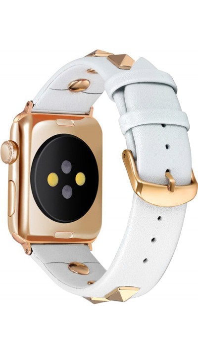 Punkarmband aus echtem Leder, größenverstellbar - Weiss - Apple Watch 38/40/41/42 mm