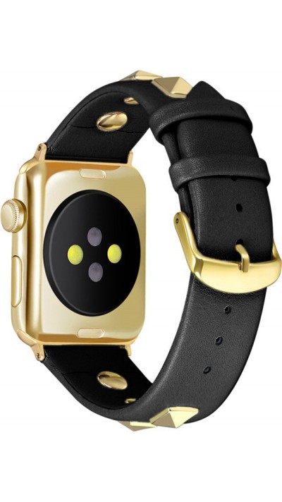 Punkarmband aus echtem Leder, größenverstellbar - Schwarz - Apple Watch 38/40/41/42 mm