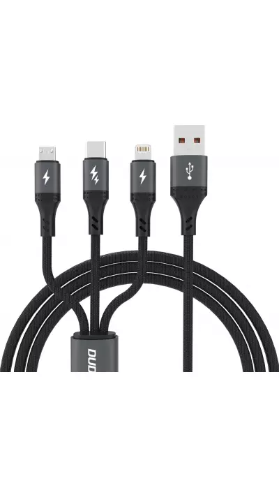 Dudao L3E 3-in-1 Kabel USB-A auf Micro USB + USB-C + Lightning 60W (1,2 m) Schnellladung - Schwarz