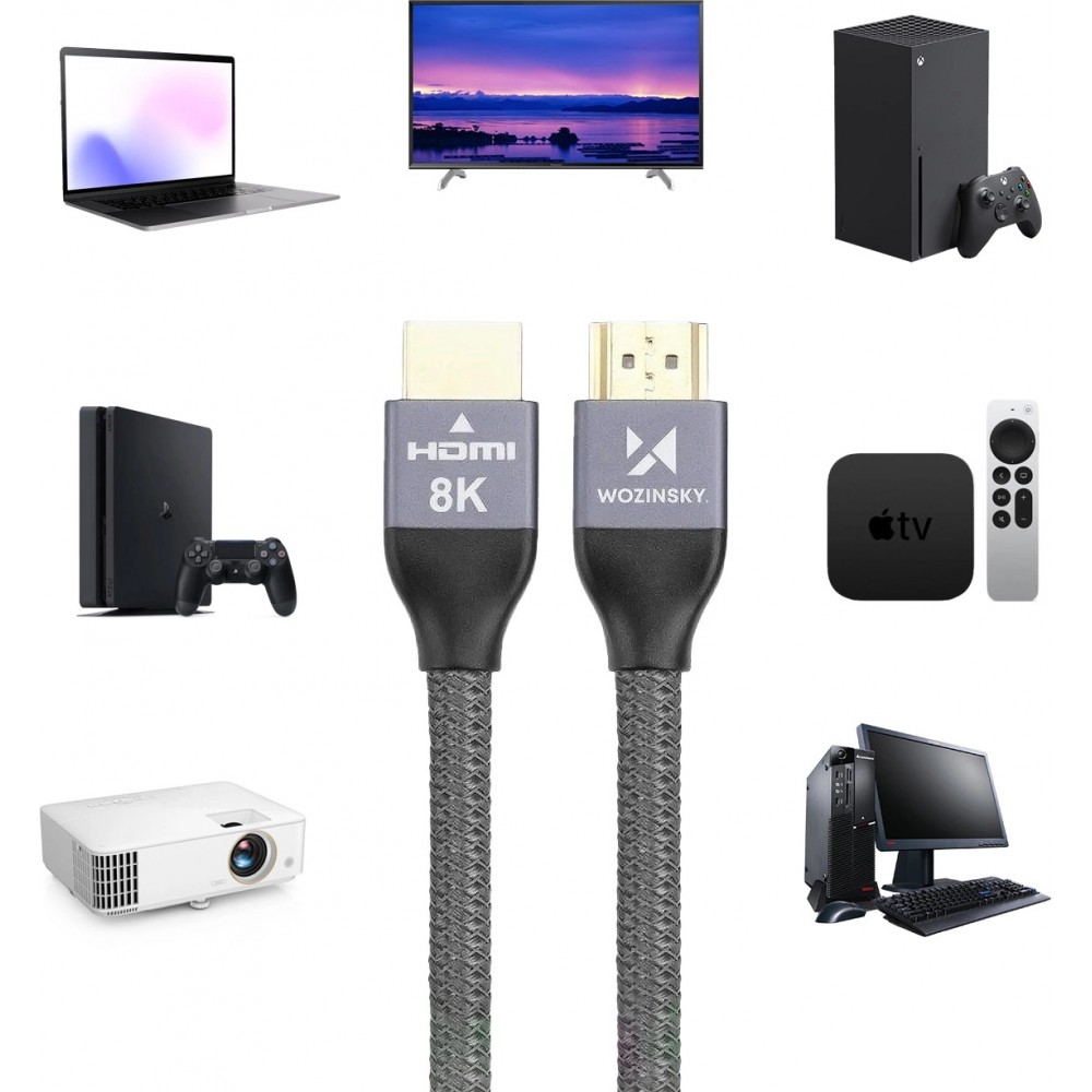 Wozinsky HDMI 2.1 Kabel 8K 60 Hz 48 Gbps / 4K 120 Hz / 2K 144 Hz (1 m) - Silber