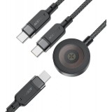 Acefast C6-11 3-in-1 USB-C Kabel 100W (2x USB-C / 1x Apple Watch) 480Mb/s (1,2 m) - Schwarz