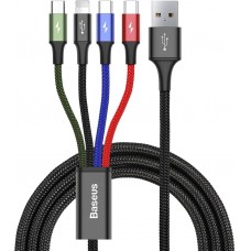USB-Kabel 4 in 1 (1x Lightning, 2x USB-C, 1x Micro USB) geflochten Nylon 3.5A (1.2 m) - Schwarz