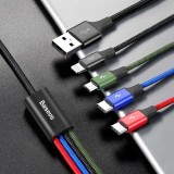 USB-Kabel 4 in 1 (1x Lightning, 2x USB-C, 1x Micro USB) geflochten Nylon 3.5A (1.2 m) - Schwarz