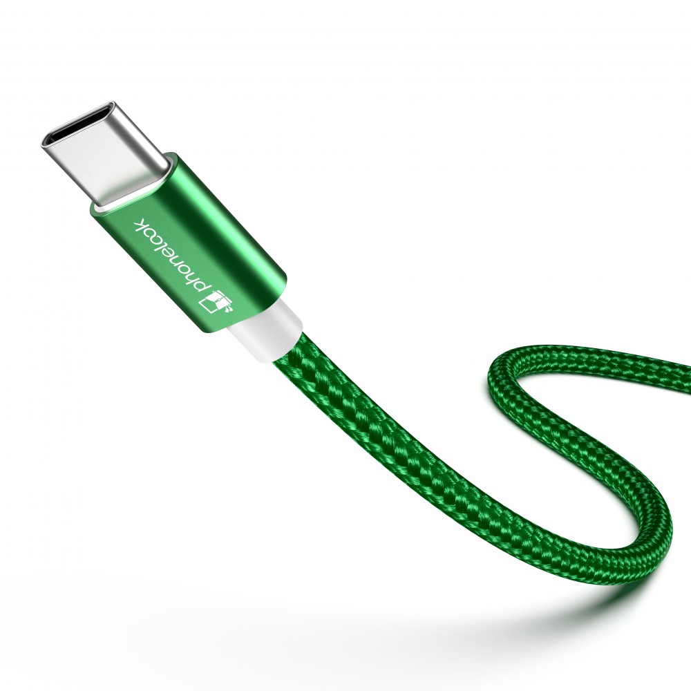 Câble chargeur (1.5 m) USB-A vers USB-C - Nylon PhoneLook - Vert foncé
