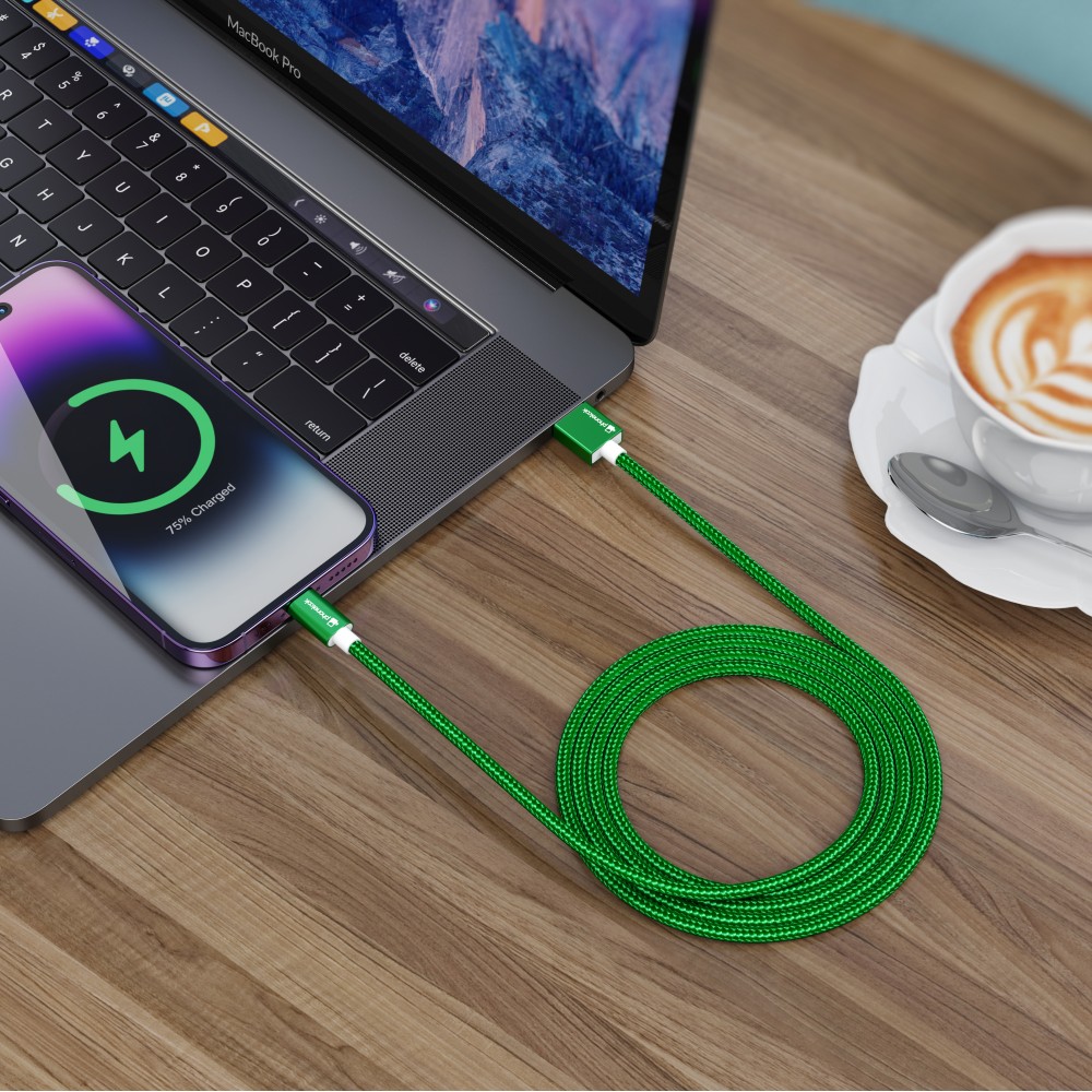 Câble chargeur (1.5 m) USB-A vers USB-C - Nylon PhoneLook - Vert foncé