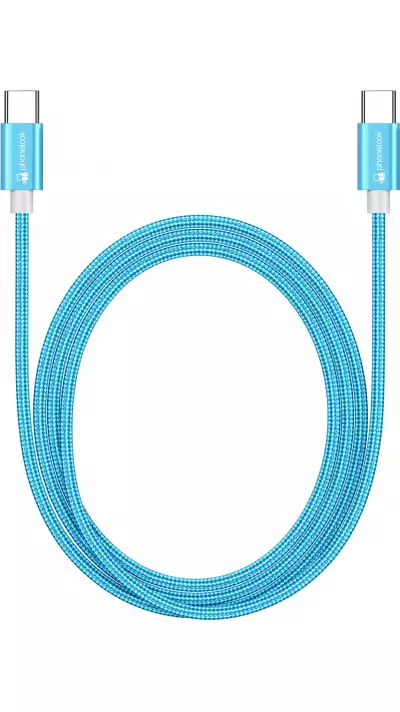 Câble chargeur (1.5 m) USB-C vers USB-C - Nylon PhoneLook - Bleu clair
