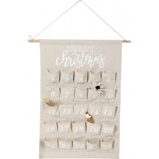 Calendrier Avent Merry Christmas avec poches 1 à 24 en tissu à suspendre