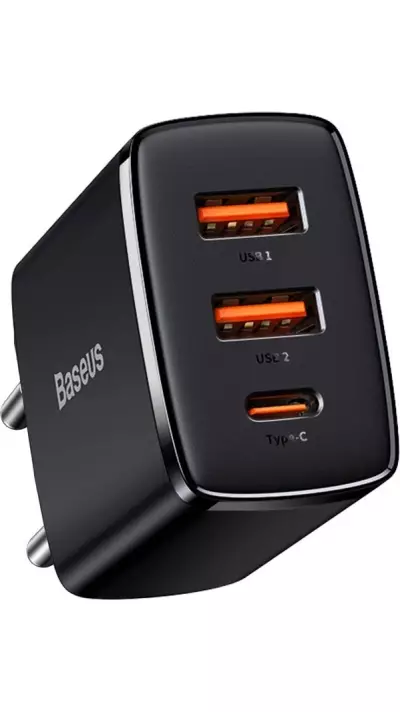 Chargeur Rapide Compact Baseus 30W 2x USB USB Type C Power Delivery Quick Charge 3A - Noir