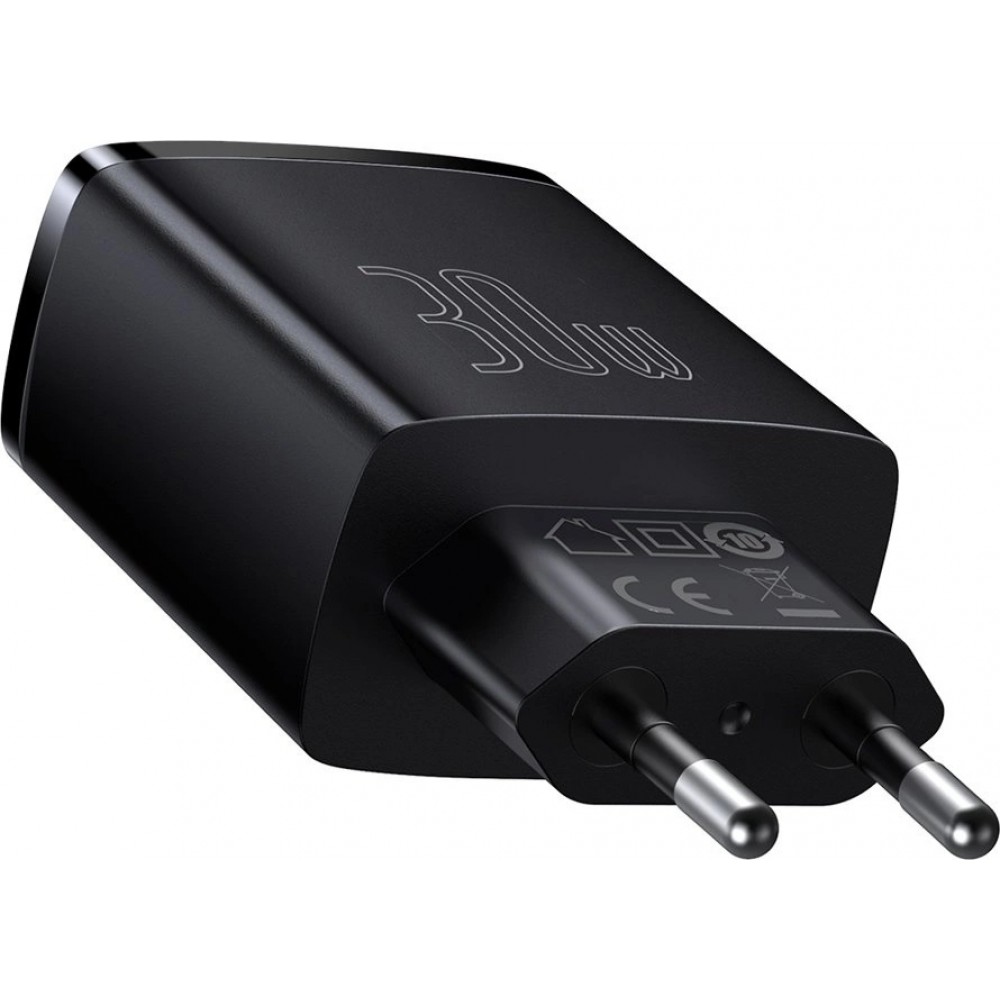 Chargeur Rapide Compact Baseus 30W 2x USB USB Type C Power Delivery Quick Charge 3A - Noir