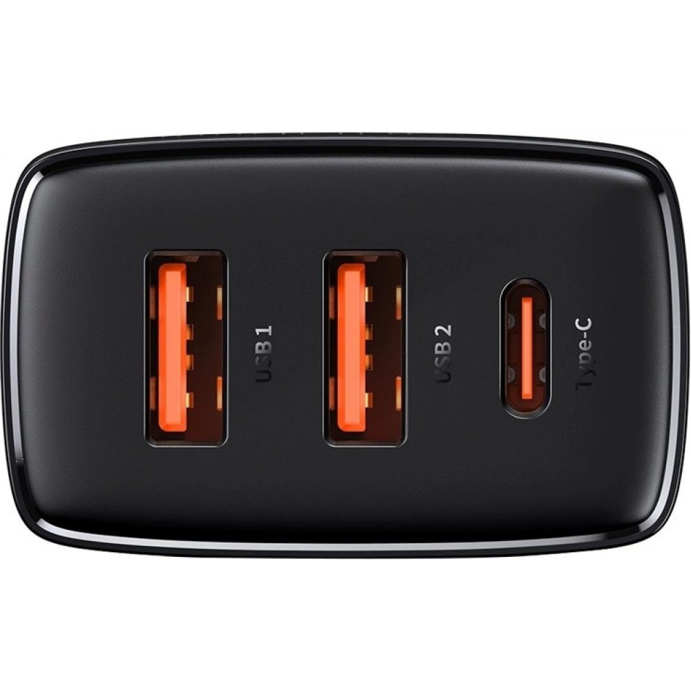Chargeur Rapide Compact Baseus 30W 2x USB USB Type C Power Delivery Quick Charge 3A - Noir