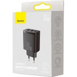 Chargeur Rapide Compact Baseus 30W 2x USB USB Type C Power Delivery Quick Charge 3A - Noir
