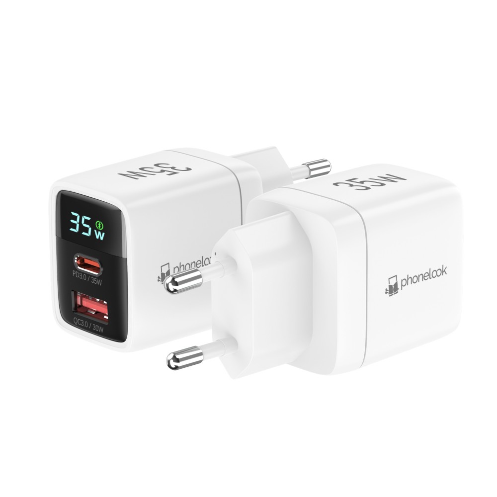 Ladestecker USB-A und USB-C GaN/PD3.0 35W mit LED Anzeige Ultra Leistung PhoneLook - Weiss