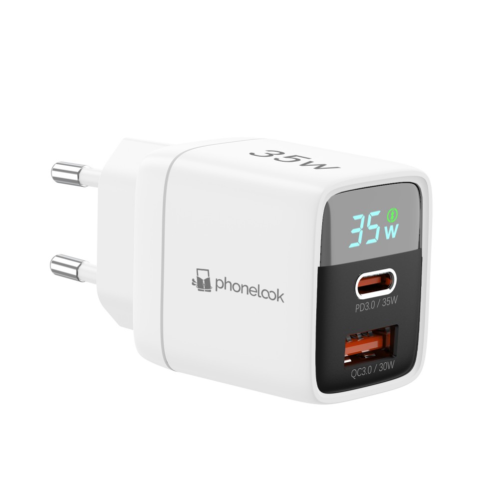 Ladestecker USB-A und USB-C GaN/PD3.0 35W mit LED Anzeige Ultra Leistung PhoneLook - Weiss