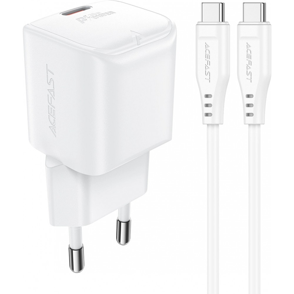 Acefast A77 Mini PD 30W GaN Wandladegerät USB-C Kabel Schnellladung - Weiss