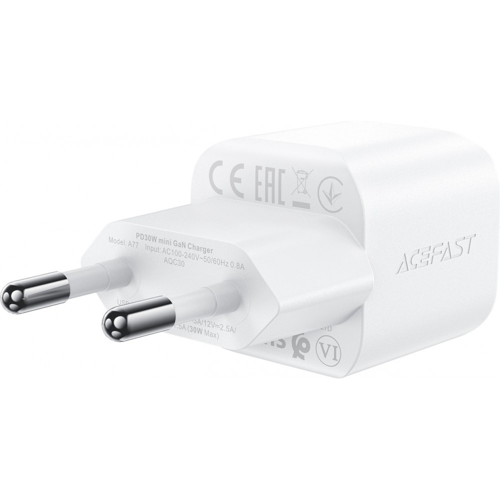 Acefast A77 Mini PD 30W GaN Wandladegerät USB-C Kabel Schnellladung - Weiss