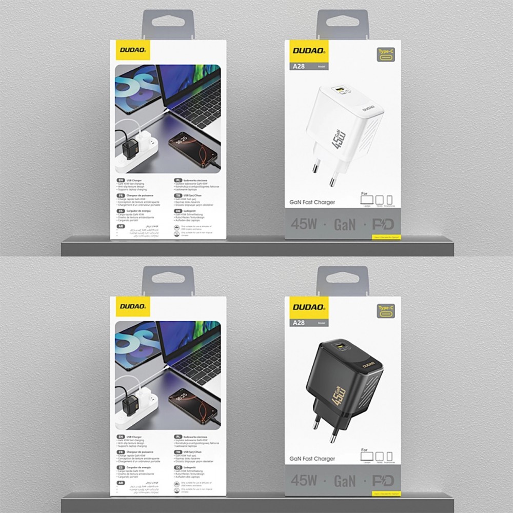 Dudao A28 45W GaN USB-C Schnellladeger&auml;t Wandladeger&auml;t kompakt - Schwarz