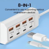 Chargeur rapide hub 8 ports USB (4x USB-A / 4x USB-C) 25W pour téléphone portable et tablette multi-appareils - Blanc
