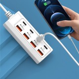 Chargeur rapide hub 8 ports USB (4x USB-A / 4x USB-C) 25W pour téléphone portable et tablette multi-appareils - Blanc